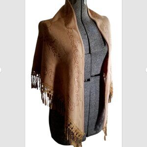 29 Palms Shawl Scarf Fringed Lace Tassels Triangle Shape 67" x 57"